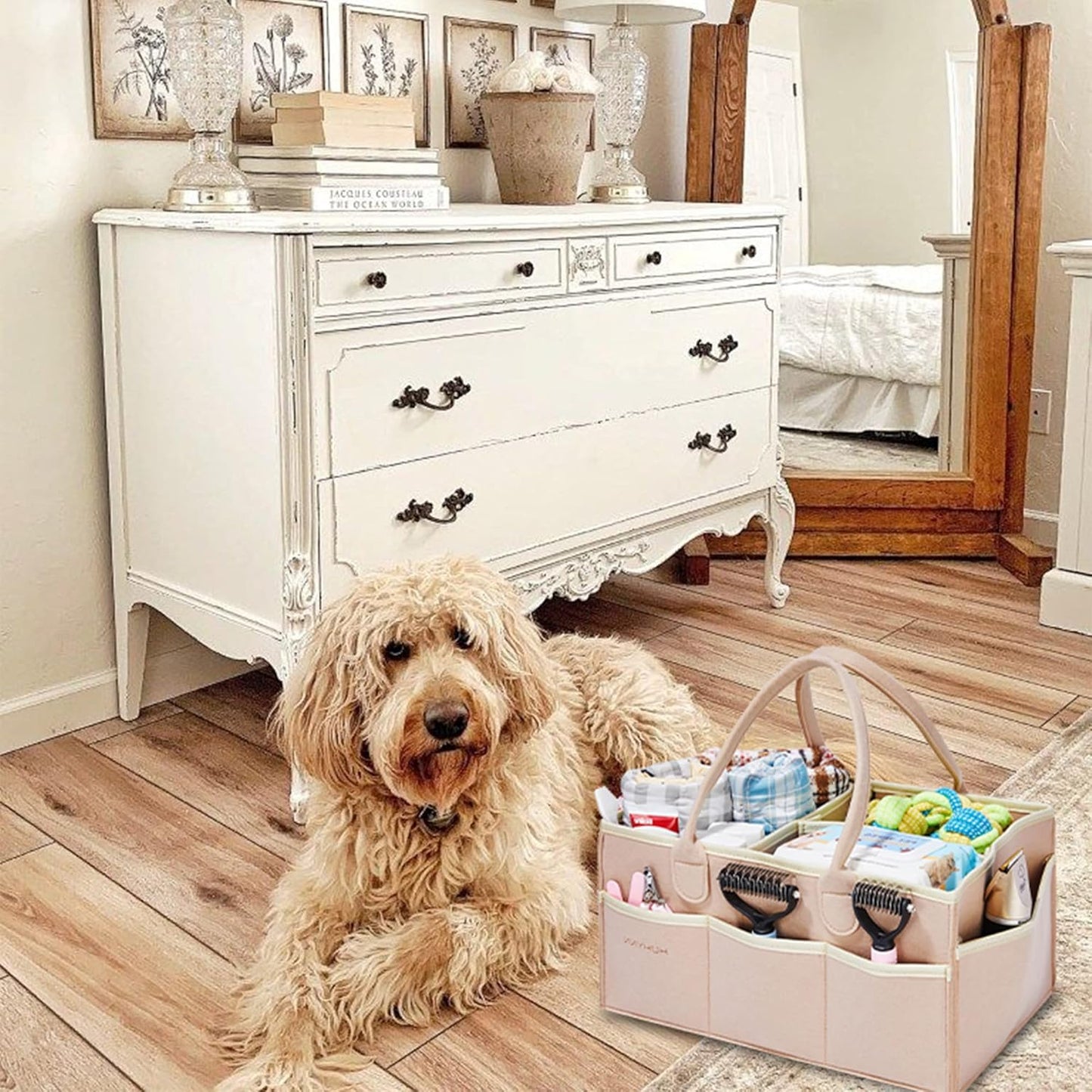 Pet Grooming Tote Bag for Dogs, Travel & Outdoor Organizer (Bag Only, Khaki)