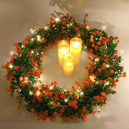 3-Pack Black Artificial Eucalyptus Garland with Flowers, Halloween & Fall Party Decor, Fake Floral Greenery for Wall Backdrop