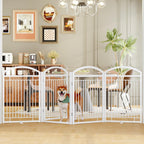Folding Metal Dog Gate with Door, Freestanding Pet Fence