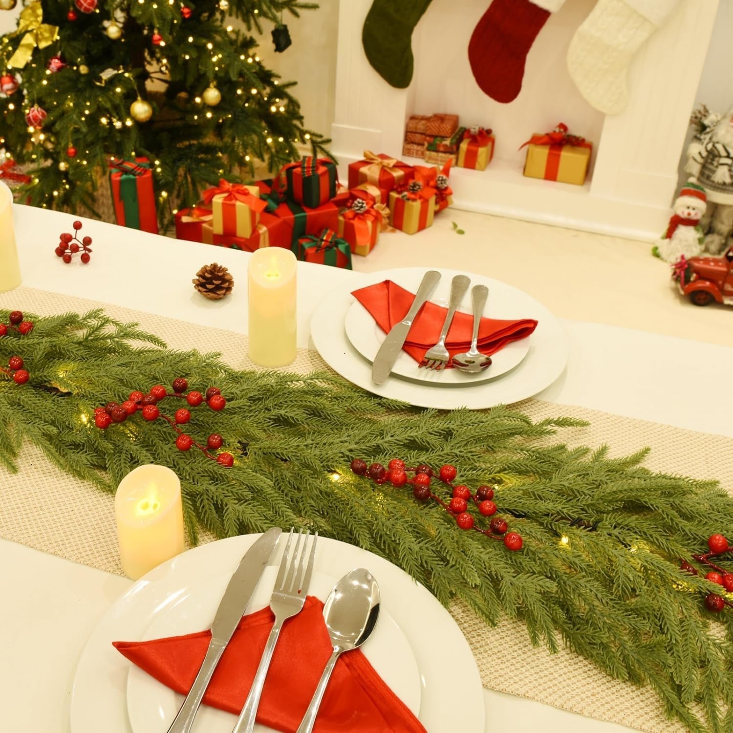 LED Christmas Norfolk Pine Garland Artificial Real Touch Garland for Mantle