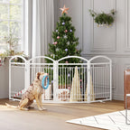 Folding Metal Dog Gate with Door, Freestanding Pet Fence