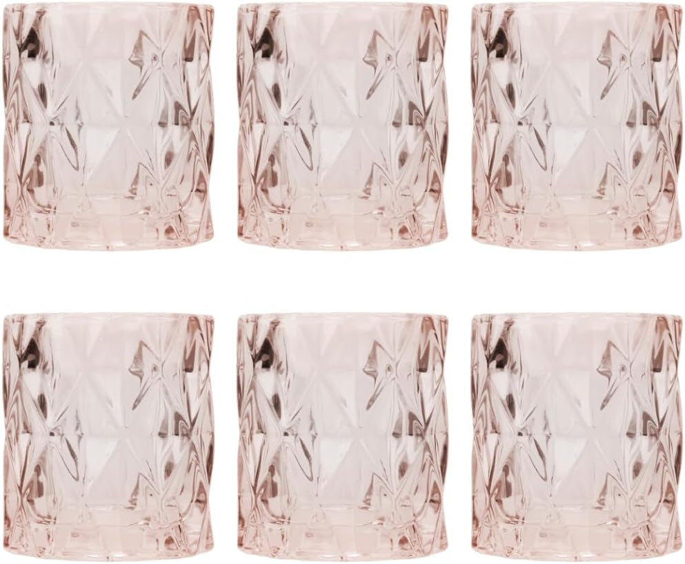 Set of 6 Red Glass Votive Candle Holders, 3" Tall Multifaceted Tealight Holders for Valentine's & Galentine's Day Decor