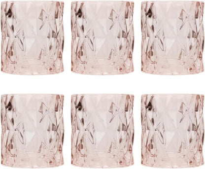 Set of 6 Red Glass Votive Candle Holders, 3" Tall Multifaceted Tealight Holders for Valentine's & Galentine's Day Decor