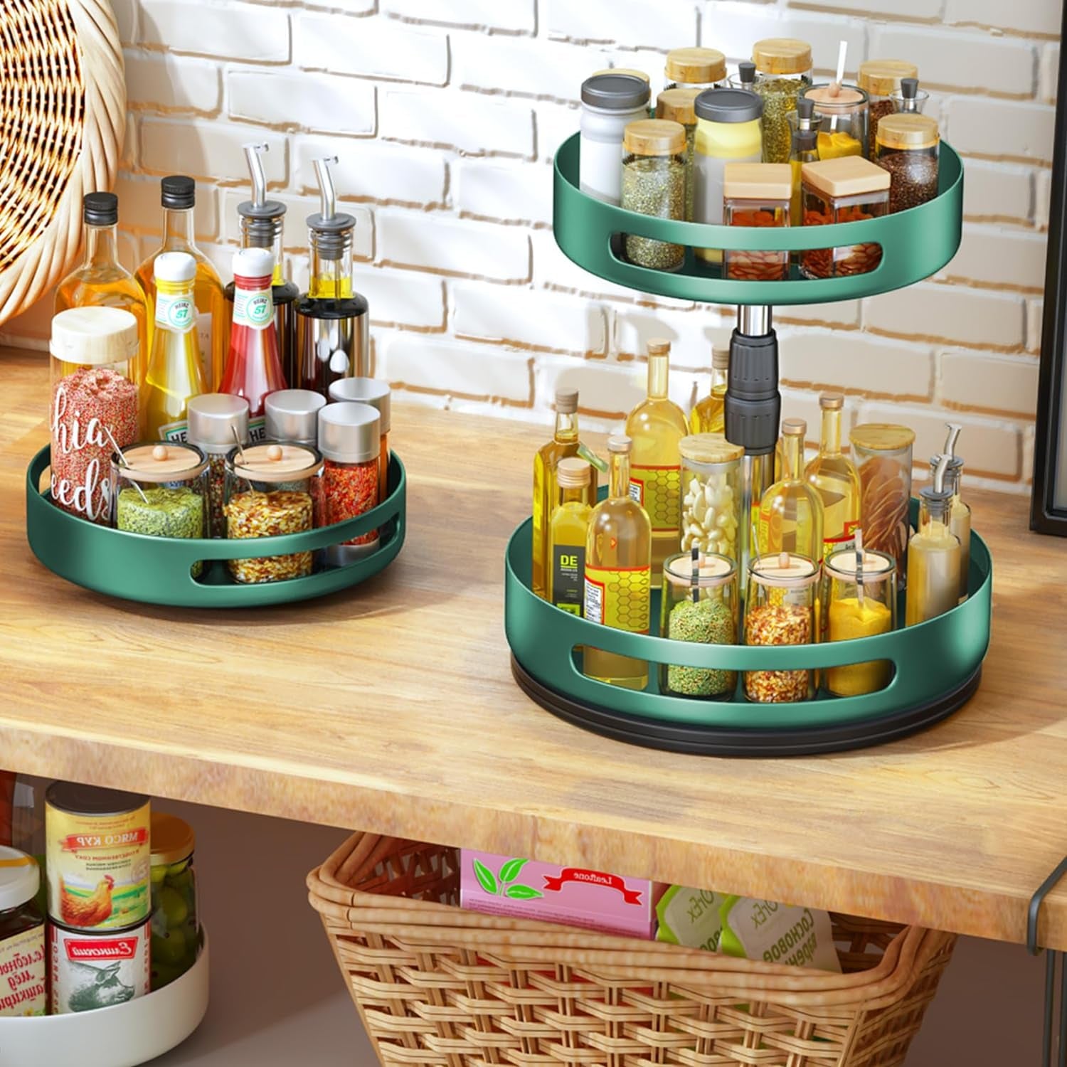 10" Dark Green Metal Lazy Susan Turntable, Rotating Spice Rack Organizer for Pantry, Cabinet & Table