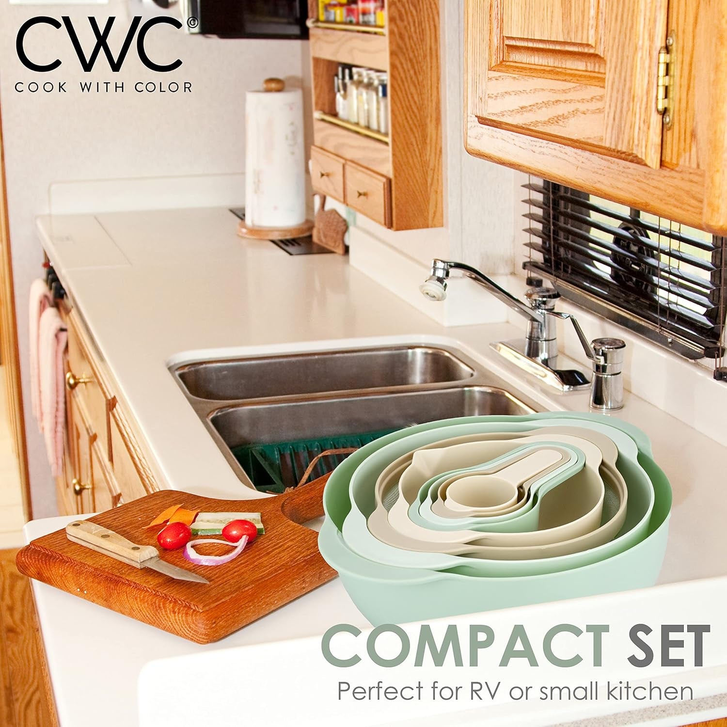  Bowls with Measuring Cups Colander and Sifter Set - Includes Mixing Bowls, Colander, Sifter and Measuring Cups, Mint, 8 Pc Bowl