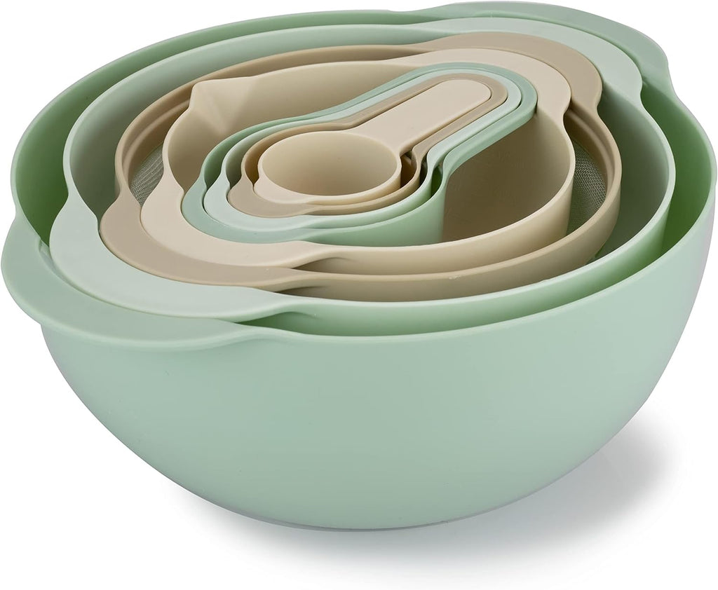  Bowls with Measuring Cups Colander and Sifter Set - Includes Mixing Bowls, Colander, Sifter and Measuring Cups, Mint, 8 Pc Bowl