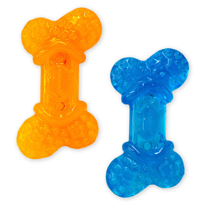 2-Pack XX-Small Chew Bone Dog Toy – Peanut Butter & Bacon, Orange & Blue