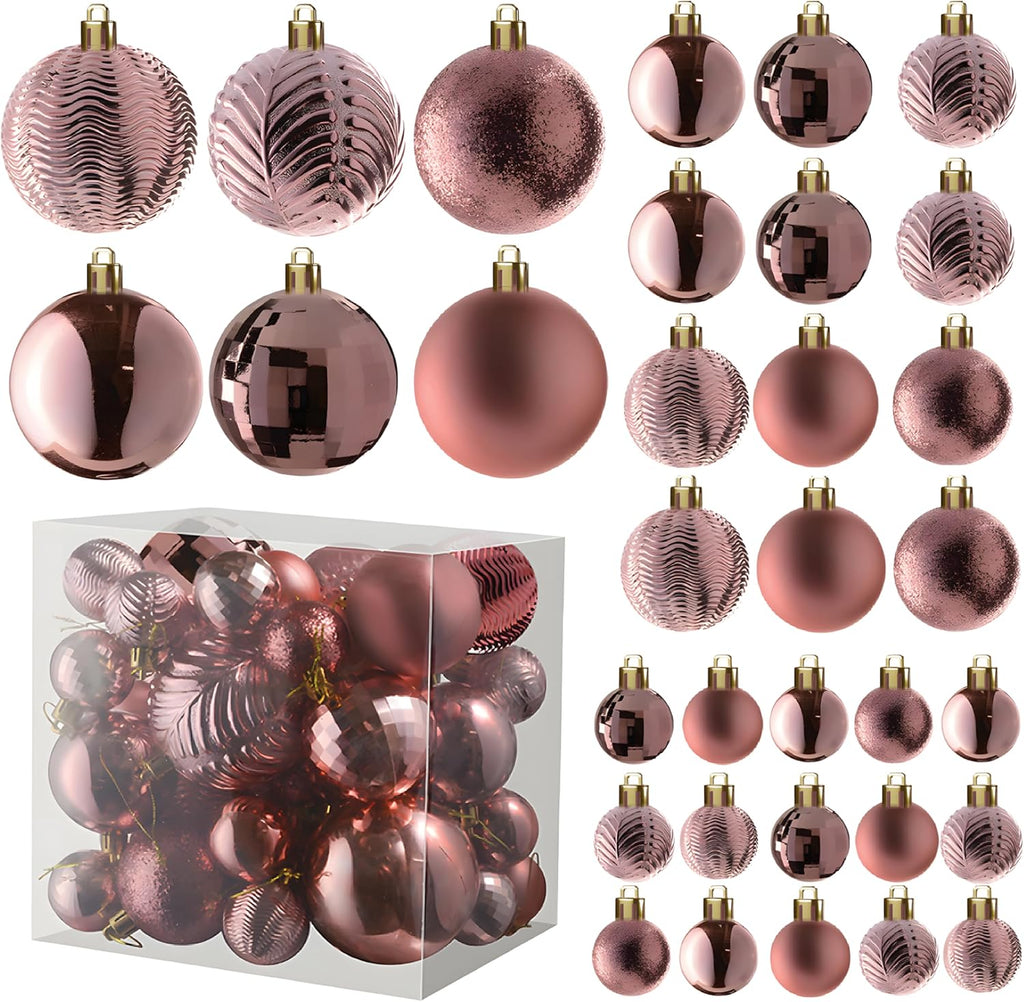 36-Piece Shatterproof Green Christmas Ornaments – 3 Sizes, 6 Styles with Hanging Loops for Tree, Wreath & Holiday Decor