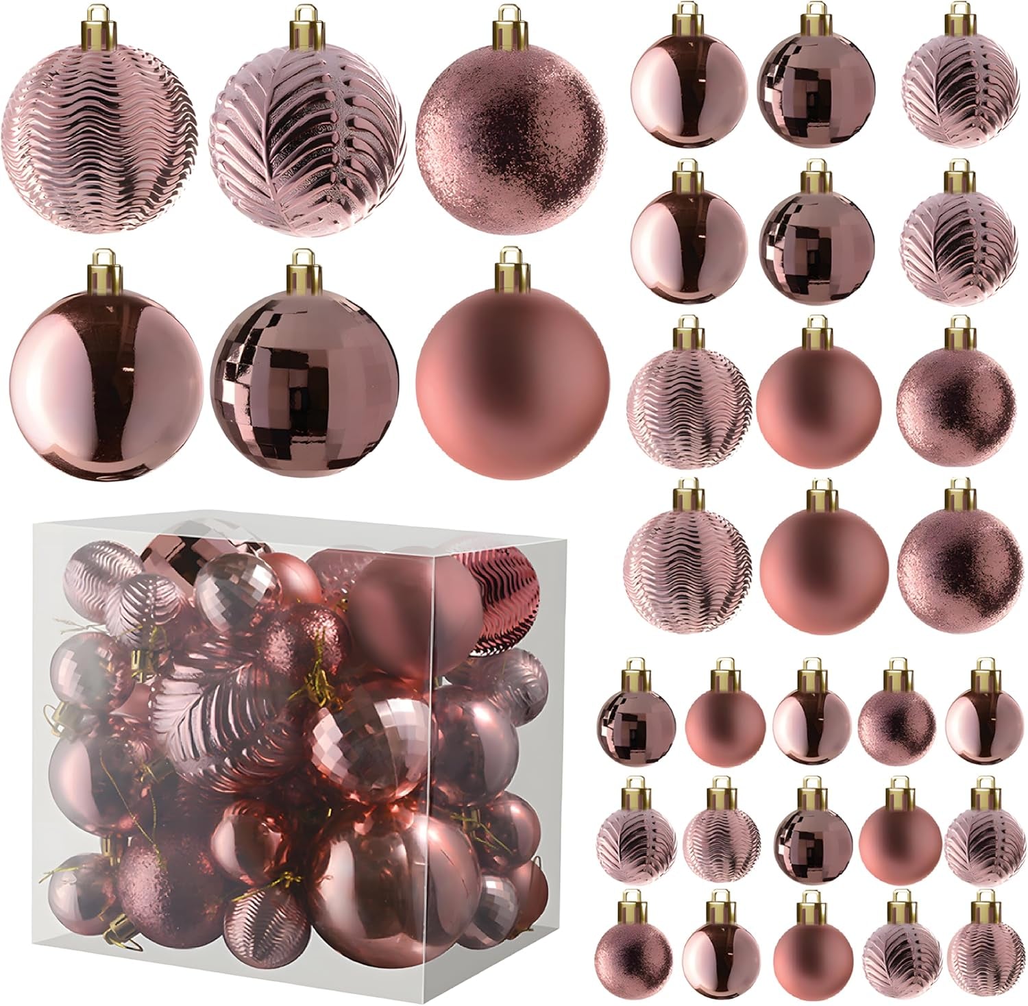  36-Piece Shatterproof Green Christmas Ornaments – 3 Sizes, 6 Styles with Hanging Loops for Tree, Wreath & Holiday Decor