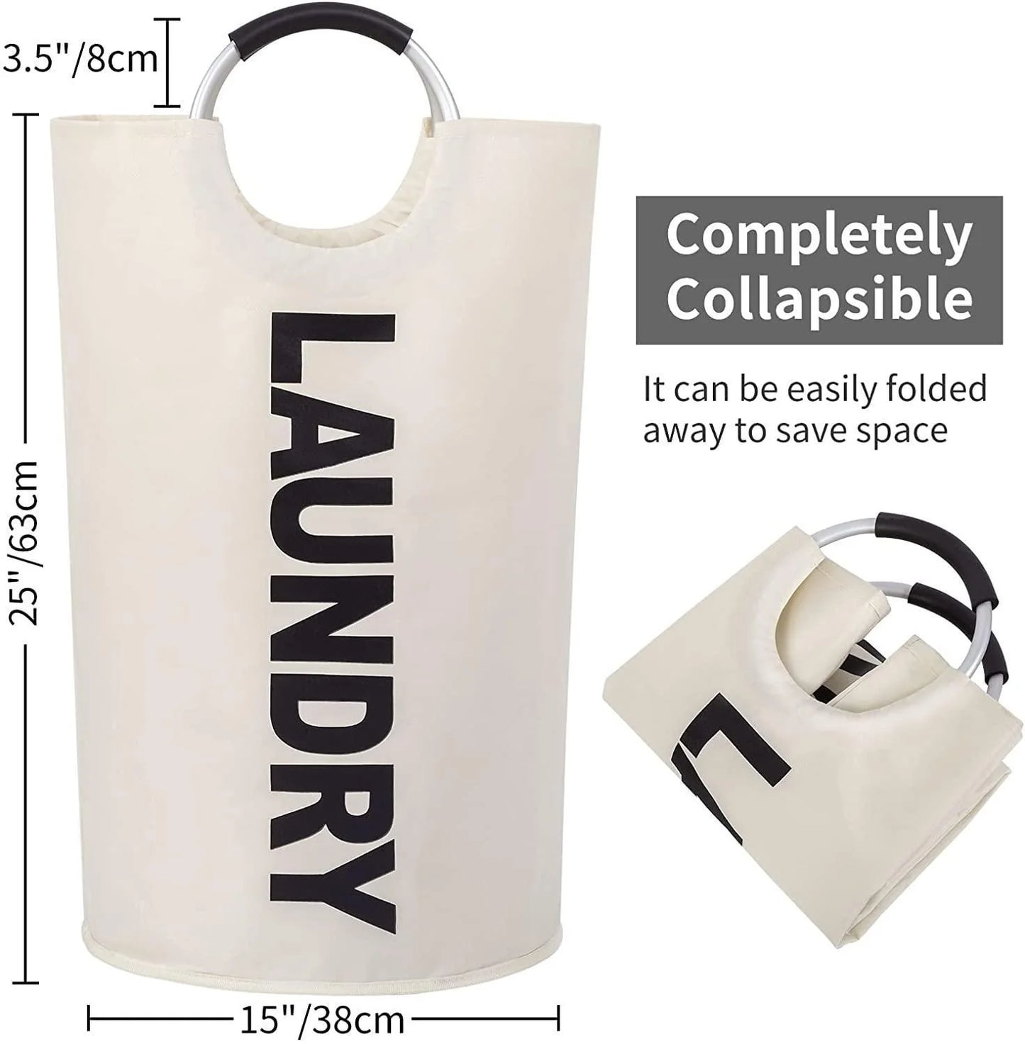 82L Large Laundry Basket Beige Collapsible Hamper with Handles Double Layer Waterproof Fabric Dirty Clothes Basket Foldable Freestanding Bin Laundry