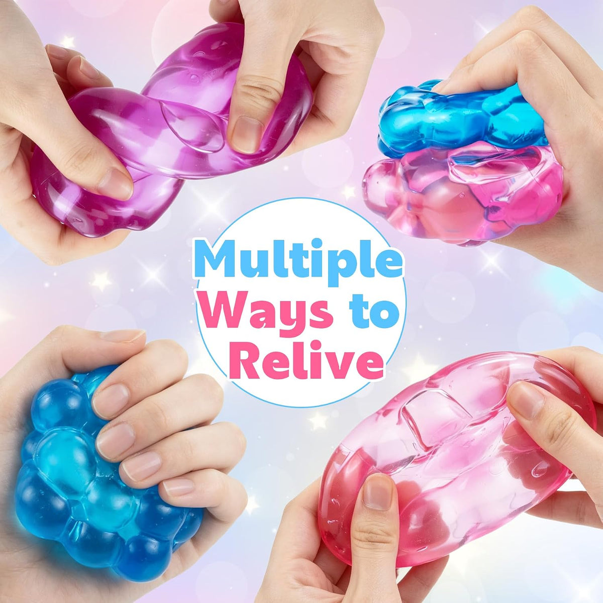 Slow-rising purple squeeze cube for sensory play and stress relief