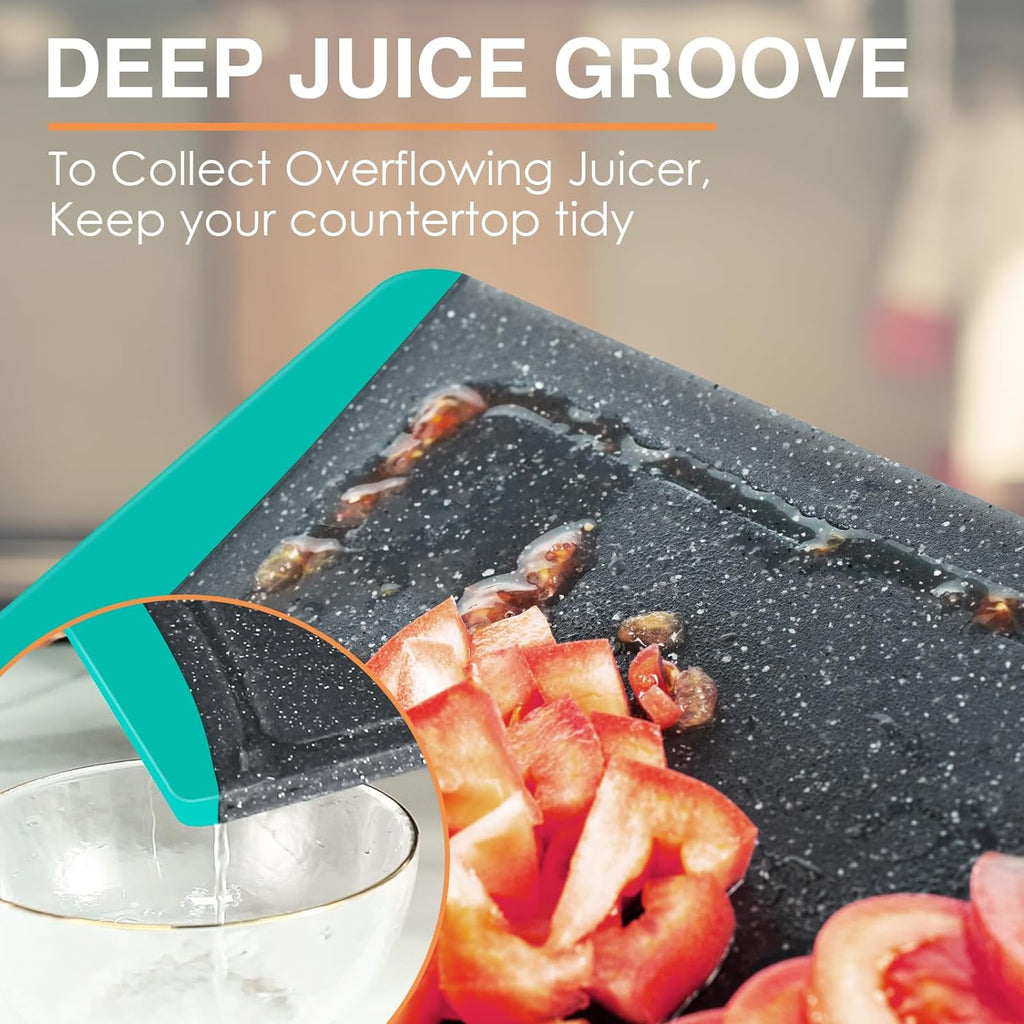 3-Pack Extra Large Plastic Cutting Boards with Juice Grooves & Easy-Grip Handles, Dishwasher Safe, Turquoise
