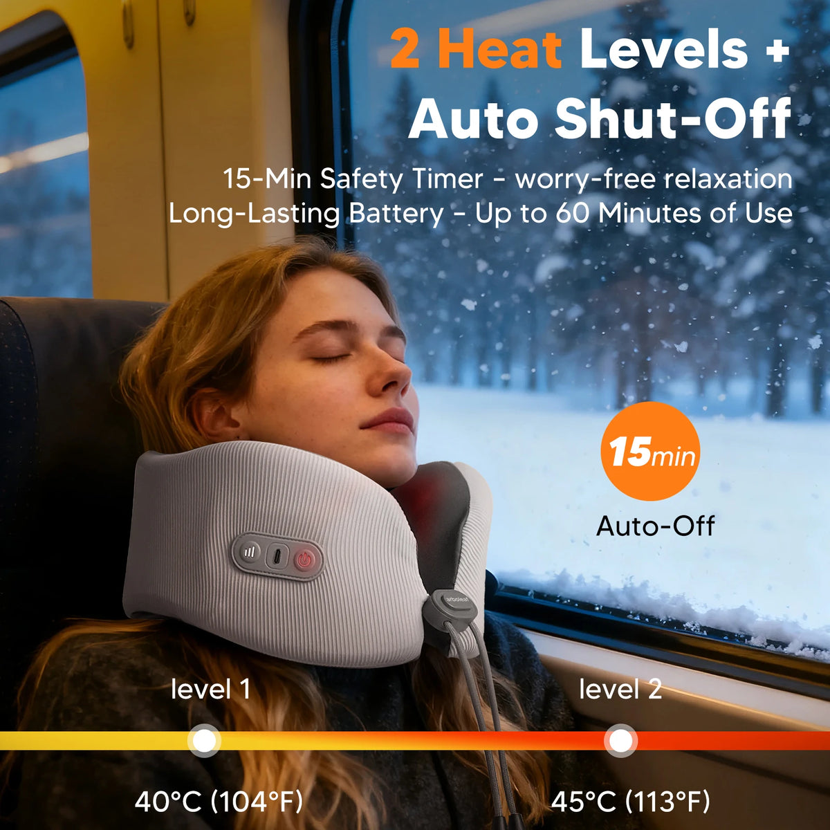 Memory foam heated neck pillow with ergonomic 360 degree support