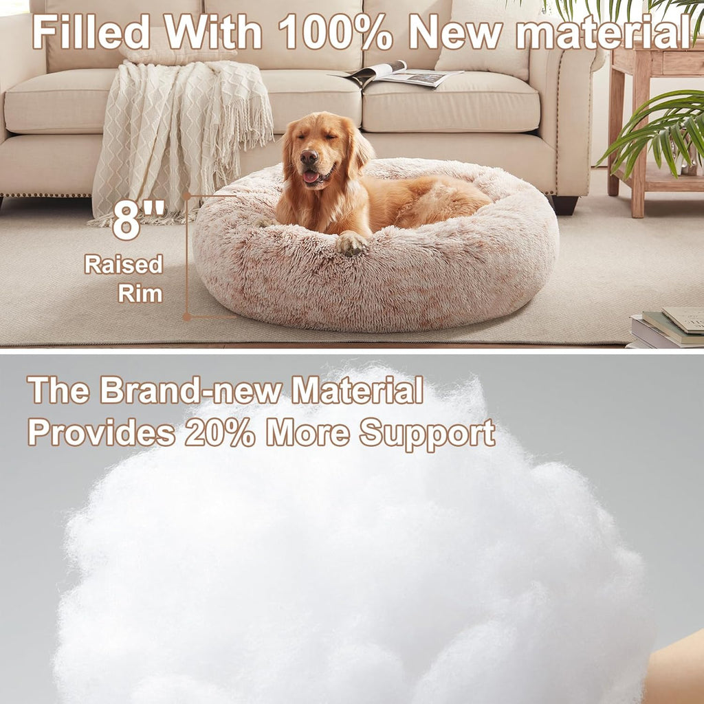 Donut Dog Bed for All Dogs Calming Plush Washable Round Bed 