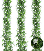 3-Pack Black Artificial Eucalyptus Garland with Flowers, Halloween & Fall Party Decor, Fake Floral Greenery for Wall Backdrop