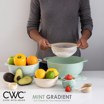  Bowls with Measuring Cups Colander and Sifter Set - Includes Mixing Bowls, Colander, Sifter and Measuring Cups, Mint, 8 Pc Bowl