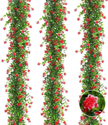 3-Pack Black Artificial Eucalyptus Garland with Flowers, Halloween & Fall Party Decor, Fake Floral Greenery for Wall Backdrop