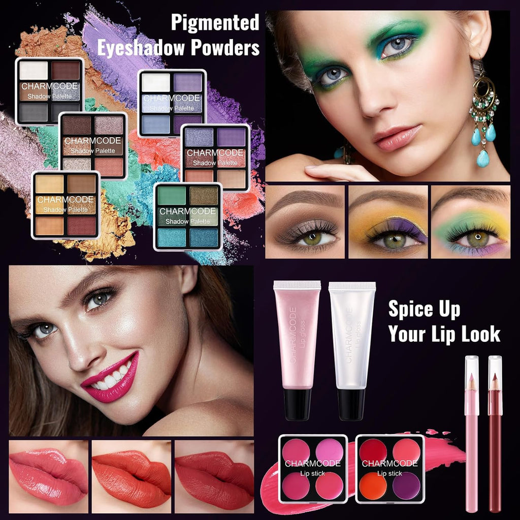 Makeup Kit for Teen Girls & Women, Full Beauty Train Case with Starter Cosmetic Set – Eyeshadow, Lip Gloss, Blush, Highlighter, Brushes & More (Purple)