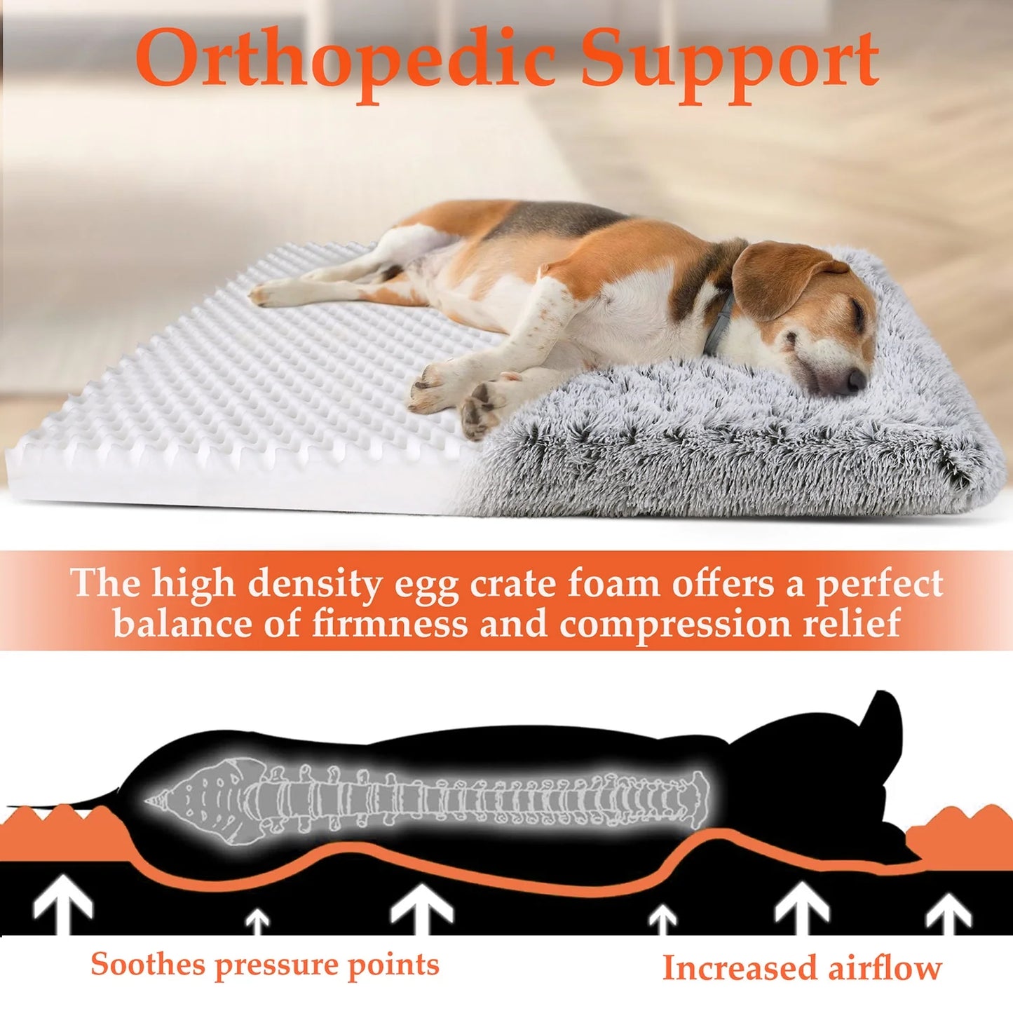 Orthopedic Dog Bed for Large & Medium Dogs – Washable Egg Crate Memory Foam, Plush Calming Pet Bed, 36" x 28", Gray