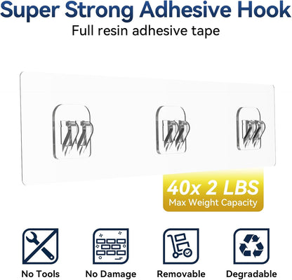 Adhesive Rustproof Shower Caddy with Removable Hooks, Large Capacity Bathroom Organizer, No-Drill Storage Shelf, Black