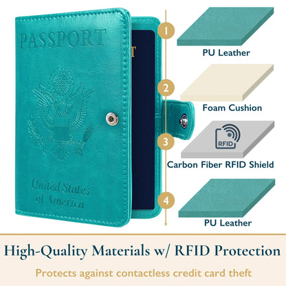 Passport Holder – RFID Blocking Travel Wallet with Cash & Vaccine Card Holder, Waterproof PU Leather Passport Case for Men & Women 