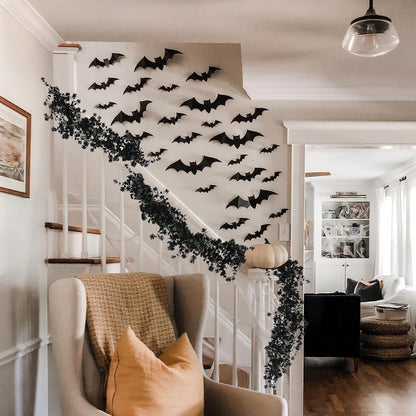 3-Pack Black Artificial Eucalyptus Garland with Flowers, Halloween & Fall Party Decor, Fake Floral Greenery for Wall Backdrop