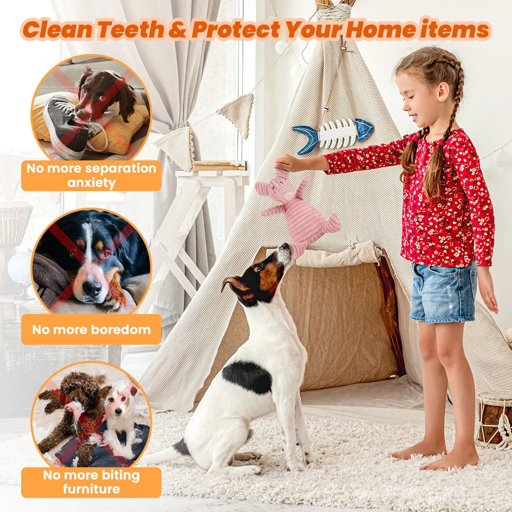 10-Pack Small Dog Puppy Chew Toys – Teething & Training Set with Plush Squeaky Toys, Treat Ball & Rope Toys (Pink Pig)