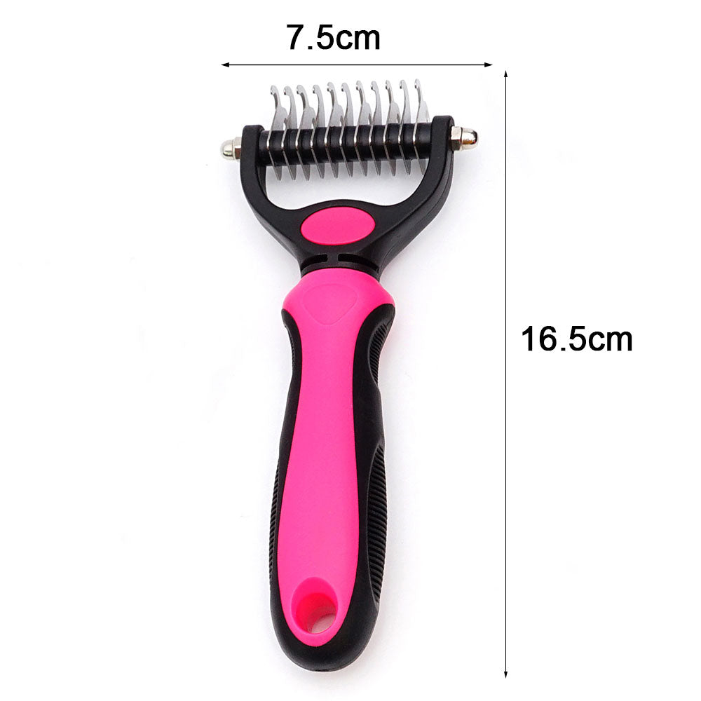 Double-Sided Pet Grooming Brush, Shedding & Dematting Undercoat Rake for Cats & Dogs, Extra Wide (Pink)