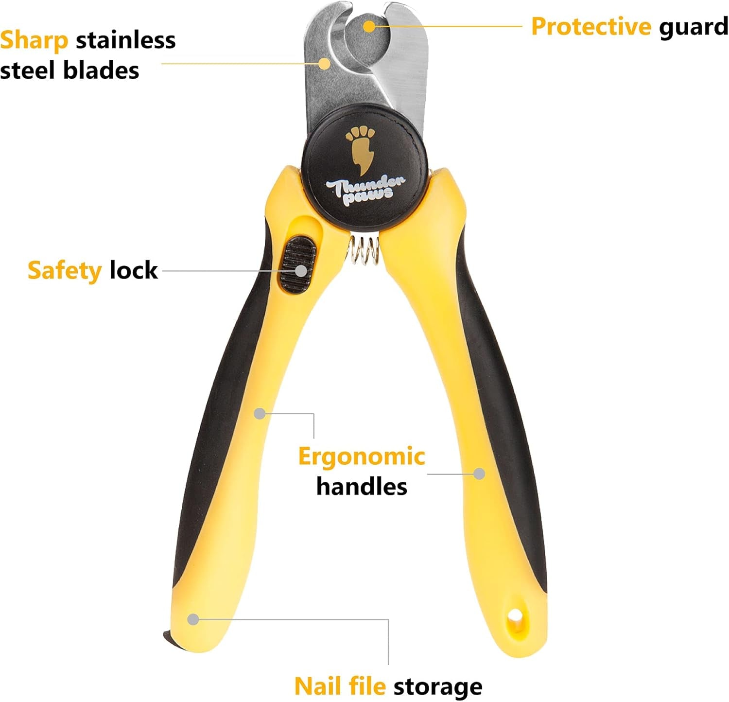 Professional Dog Nail Clippers with Safety Guard & File, Medium-Large Yellow Dog Toenail Trimmer