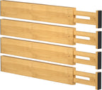 4-Pack Adjustable Bamboo Drawer Dividers, 12–17" for Kitchen, Closet, Dresser, Bedroom & Office Organization