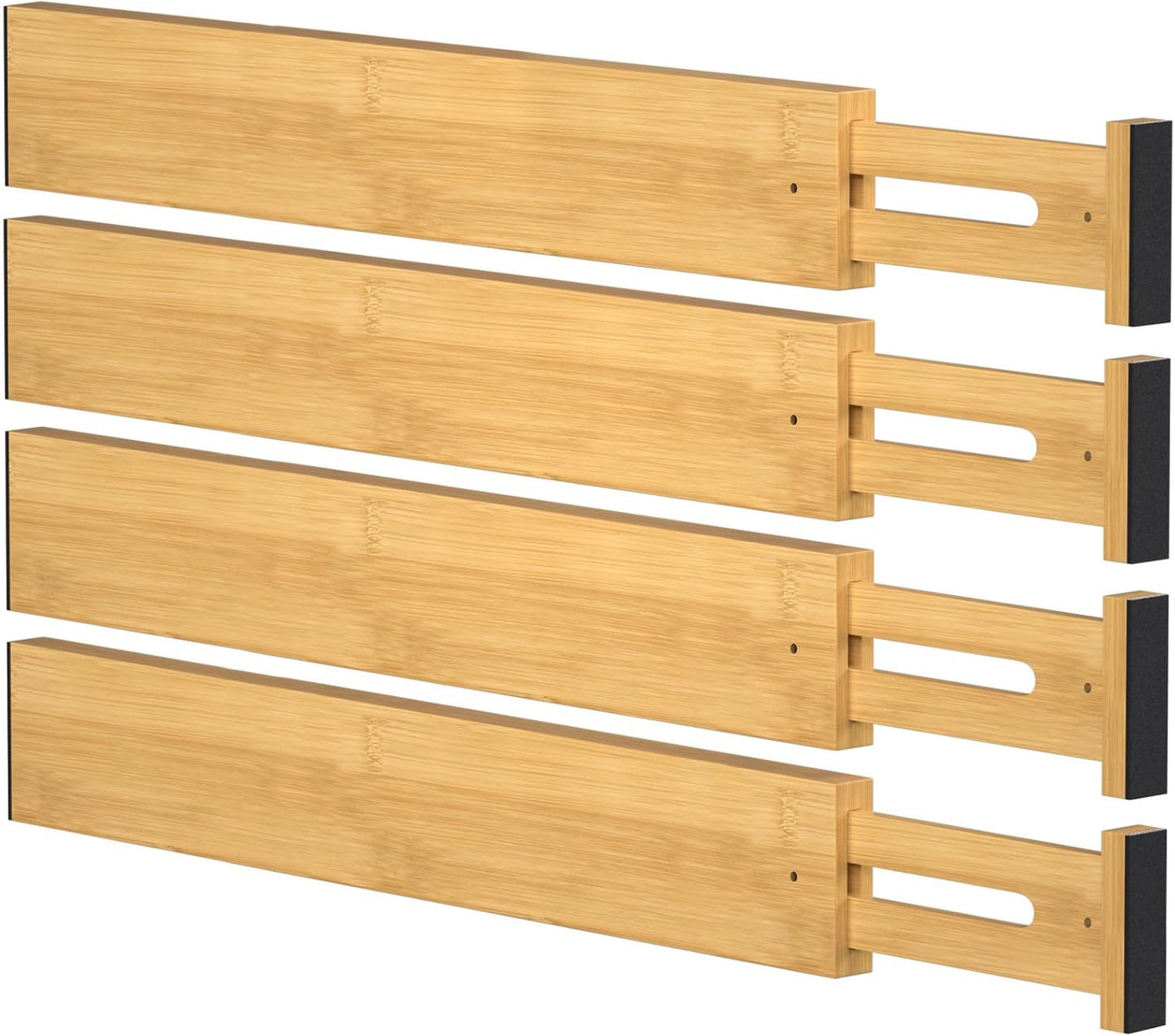 4-Pack Adjustable Bamboo Drawer Dividers, 12–17" for Kitchen, Closet, Dresser, Bedroom & Office Organization