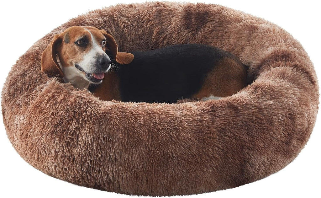 Donut Dog Bed for All Dogs Calming Plush Washable Round Bed 