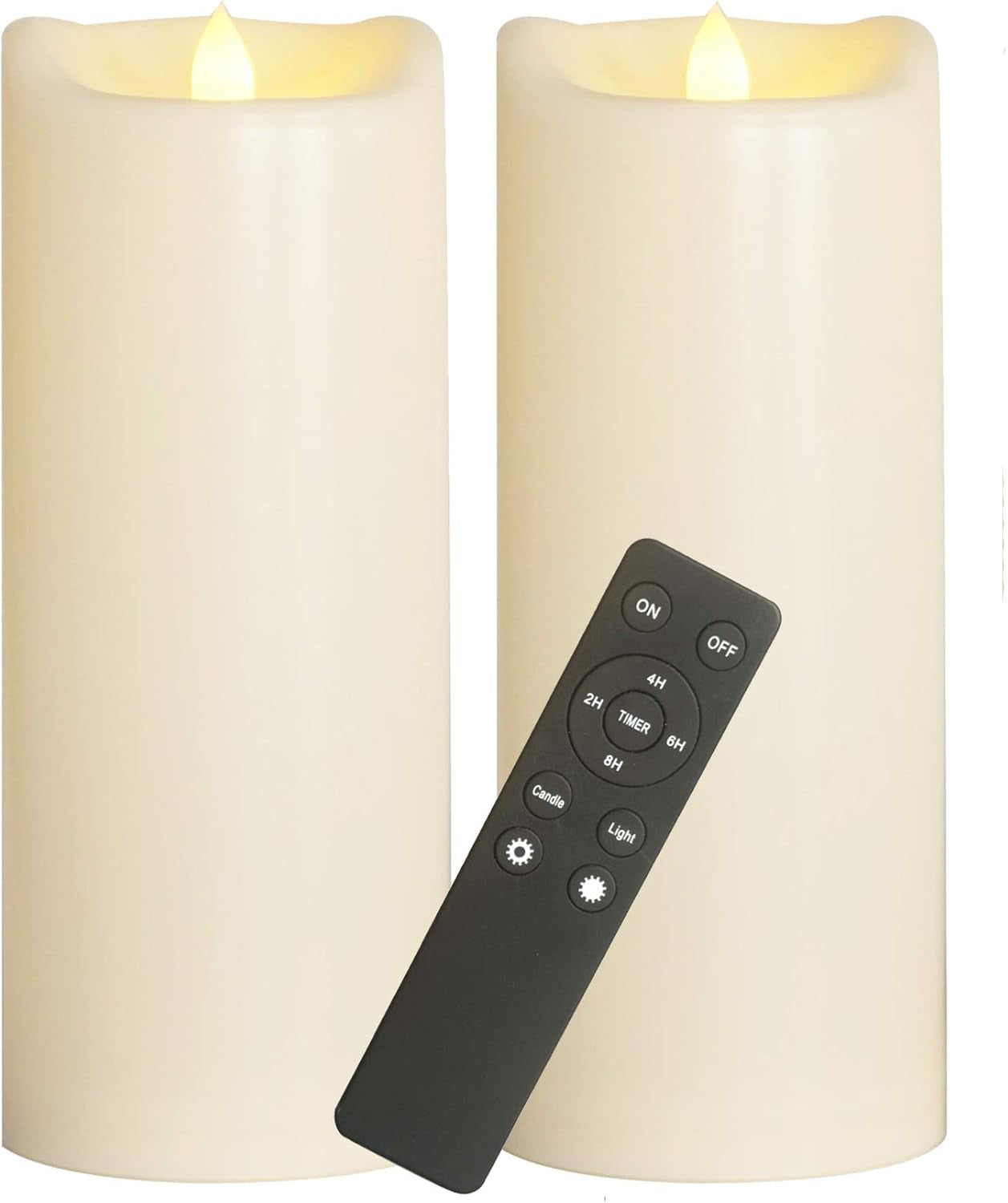 2-Pack Large Waterproof Flameless LED Pillar Candles, 4"x8", Battery Operated with Remote & Timer, Flickering Electric Candles for Outdoor & Indoor Decor