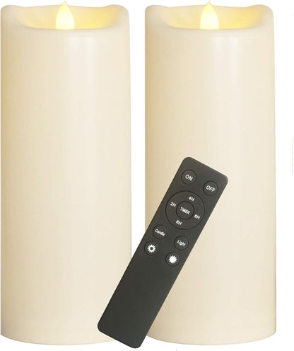 2-Pack Large Waterproof Flameless LED Pillar Candles, 4"x8", Battery Operated with Remote & Timer, Flickering Electric Candles for Outdoor & Indoor Decor