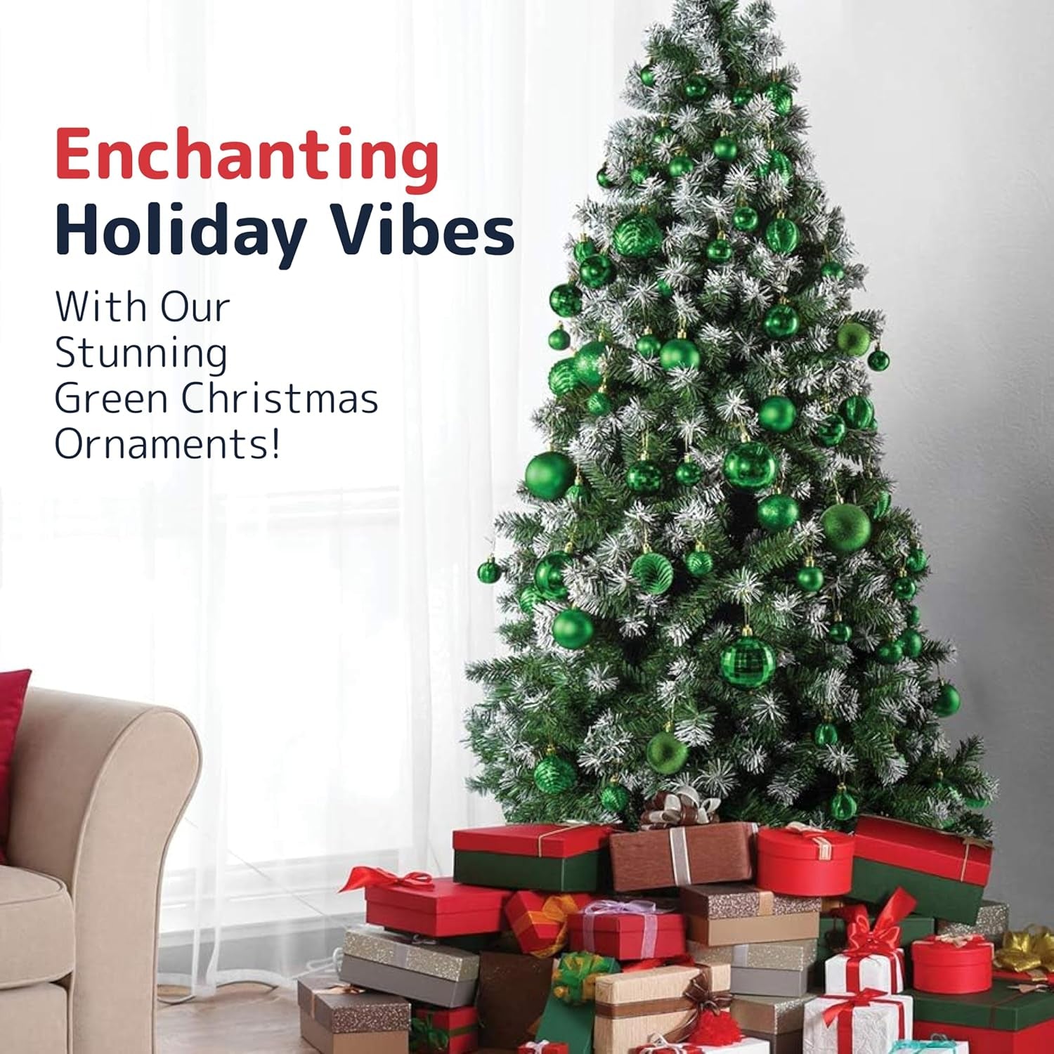  36-Piece Shatterproof Green Christmas Ornaments – 3 Sizes, 6 Styles with Hanging Loops for Tree, Wreath & Holiday Decor