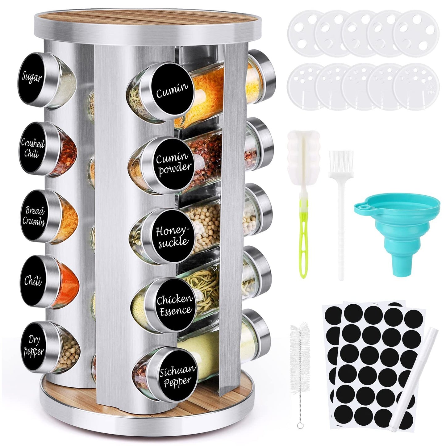 Spice Rack Organizer with Jars for Cabinet (20Pcs) 
