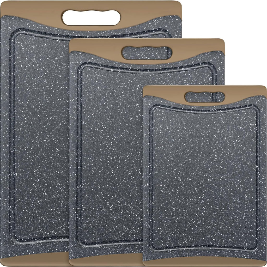 3-Pack Extra Large Plastic Cutting Boards with Juice Grooves & Easy-Grip Handles, Dishwasher Safe, Almond Gray