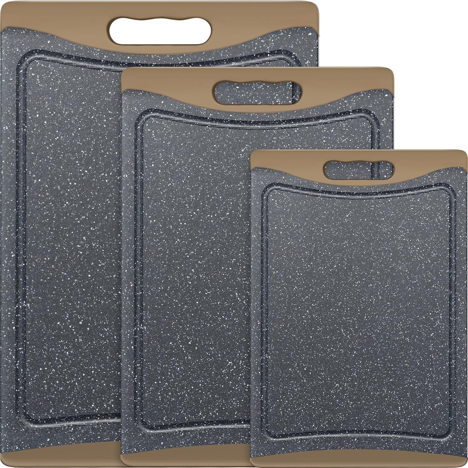 3-Pack Extra Large Plastic Cutting Boards with Juice Grooves & Easy-Grip Handles, Dishwasher Safe, Almond Gray