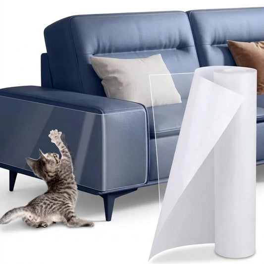 Transparent cat scratch deterrent tape protecting sofa furniture
