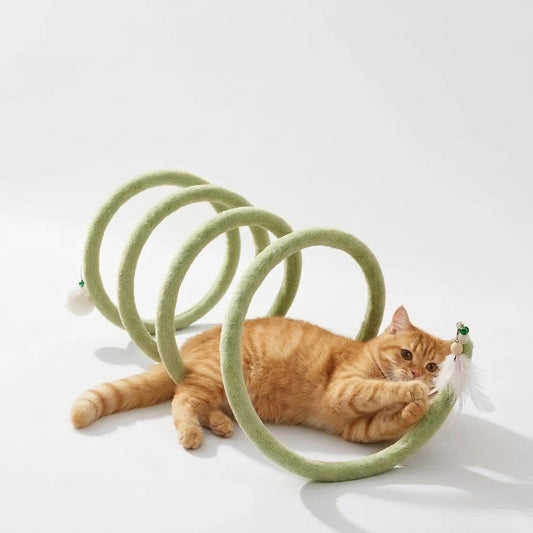 Spring cat tunnel toy with bells