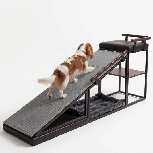 4-in-1 Dog Ramp for Bed  Storage Pet Stairs & Ottoman Bench, Ideal for Small&Medium Dogs,Black