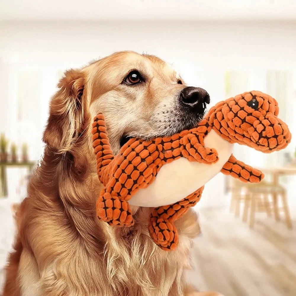Soft plush dog toy for chewing and interactive play