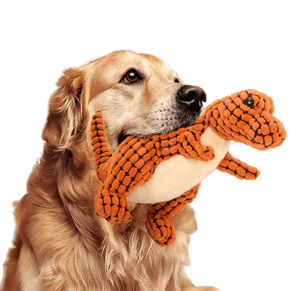 Plush fleece dog chew toy with built-in squeaker
