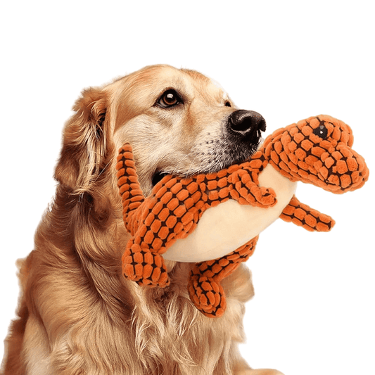 Plush fleece dog chew toy with built-in squeaker
