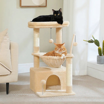 4-in-1 small cat tree with condo and hammock