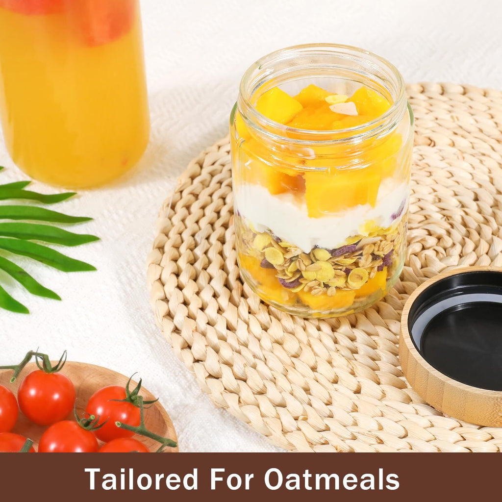 6 Pack 16Oz Glass Jars with Bamboo Lids over Night Oats Container Airtight Snack