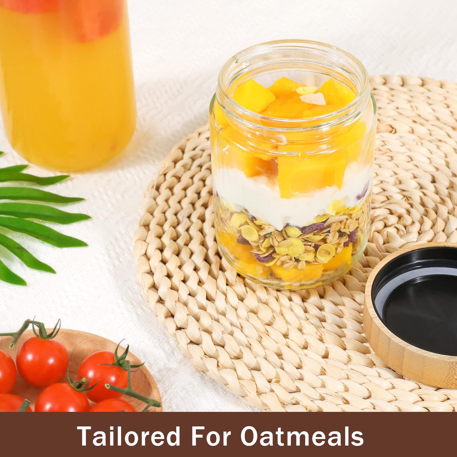 6 Pack 16Oz Glass Jars with Bamboo Lids over Night Oats Container Airtight Snack