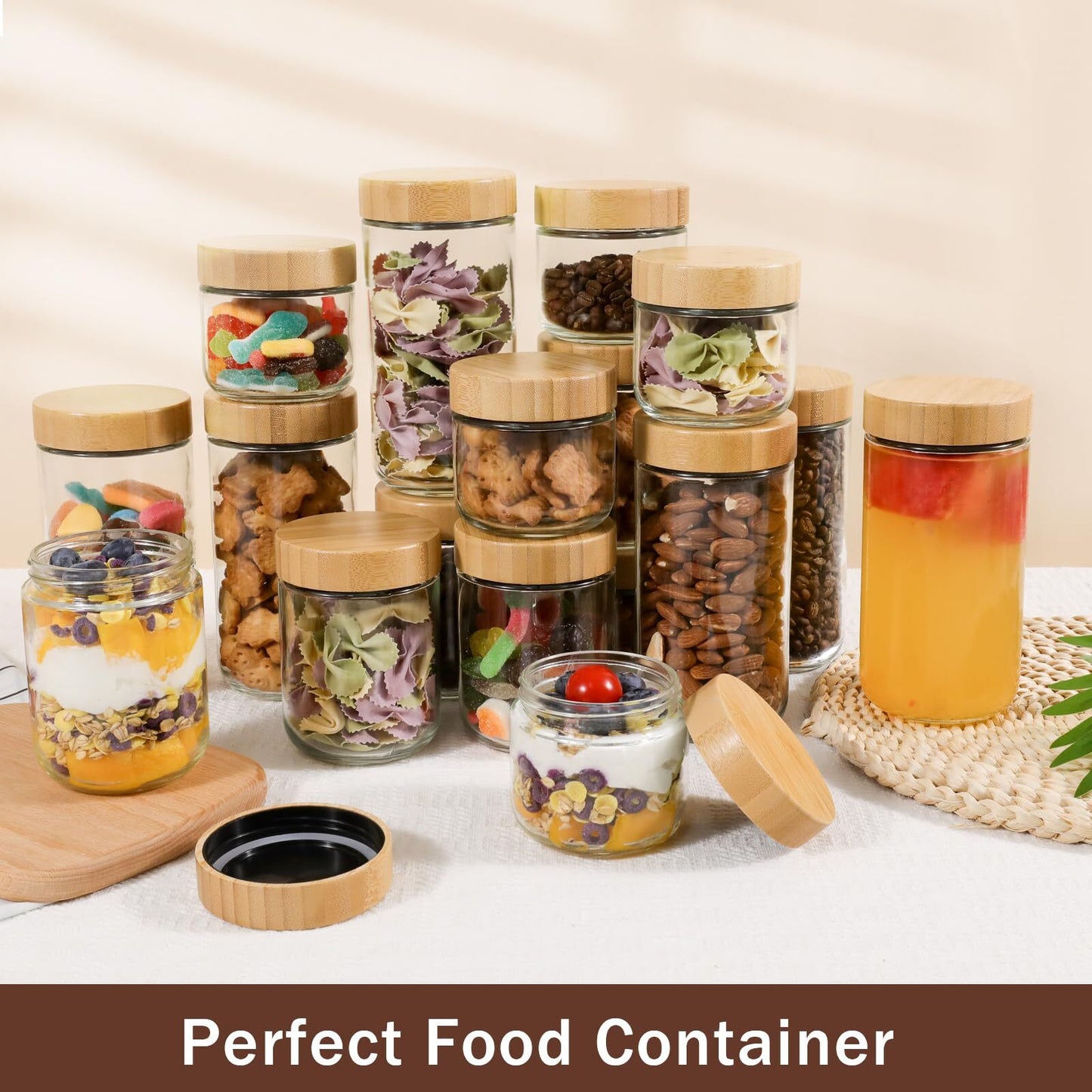 6 Pack 16Oz Glass Jars with Bamboo Lids over Night Oats Container Airtight Snack