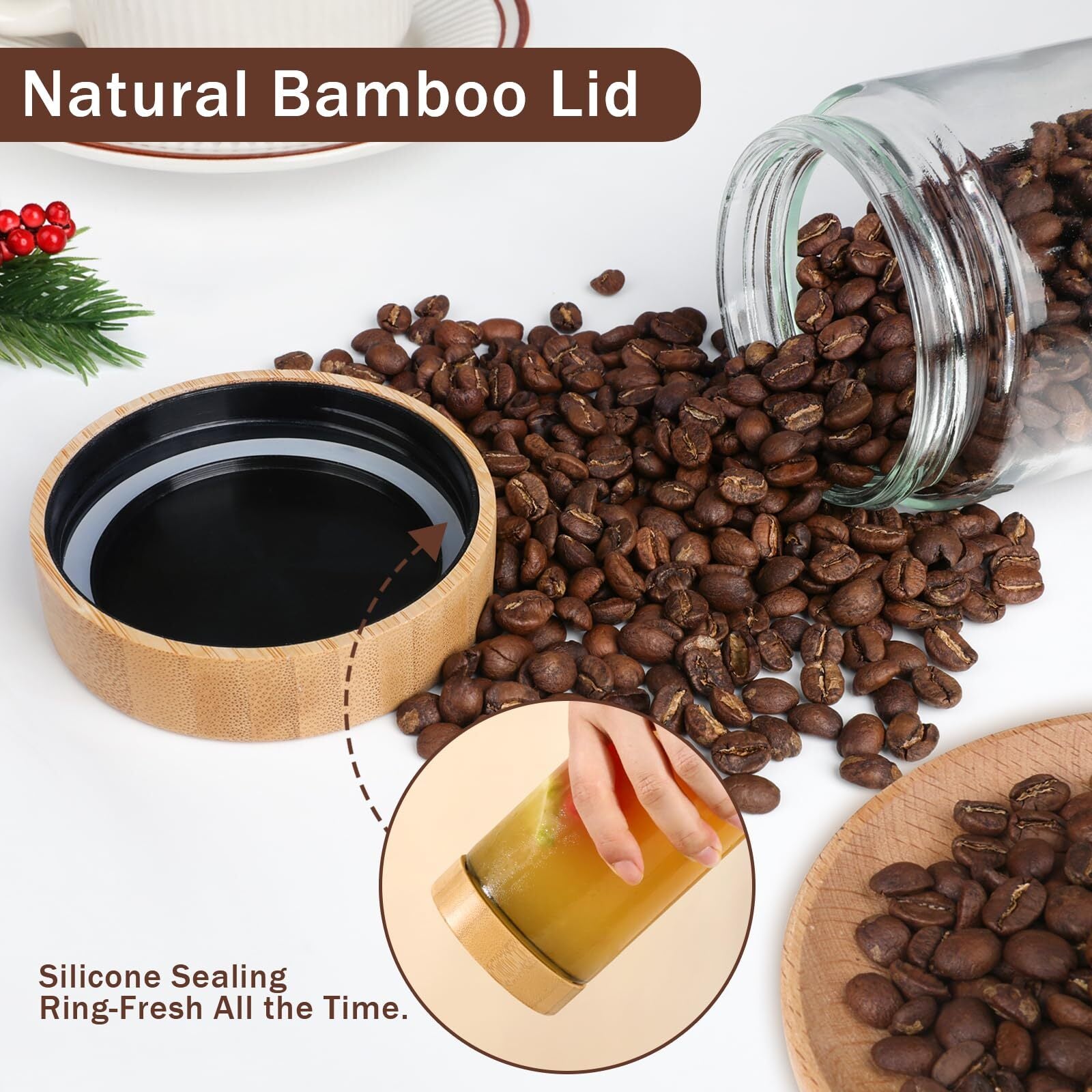 6 Pack 16Oz Glass Jars with Bamboo Lids over Night Oats Container Airtight Snack