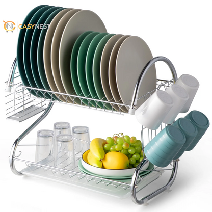 Kitchen Stainless Steel Dish Cup Drying Rack Holder 2-Tier Dish Rack Sink Drainer